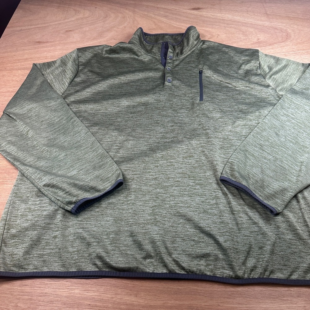 Ocean Coast Pullover Mens 3XLT Green Heathered Fleece Quarter Snap Mock Neck Top